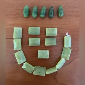 Loose Jade Semi-Precious Natural Gem Stones | 14 Rect Beads | 5 Teardrop Beads